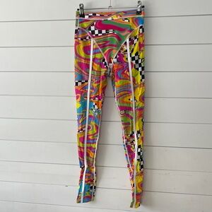 Peloton x Brittany Allen Leggings with Multicolor Swirl and Checkered Pattern